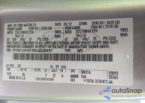 2013 Ford Escape Sel из США, поврежденный, VIN 1FMCU0HX1DUB28857